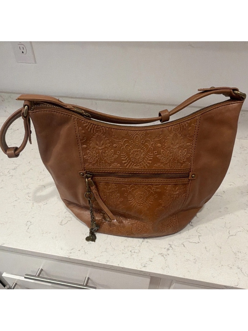 The Sak Sequoia Hobo Bag in Tobacco Floral Embossed Leather NWOT